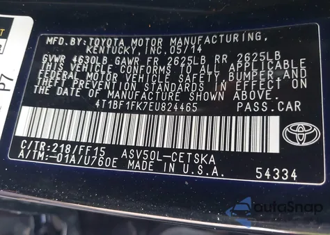 2014 Toyota Camry Se from USA, damaged, VIN 4T1BF1FK7EU824465